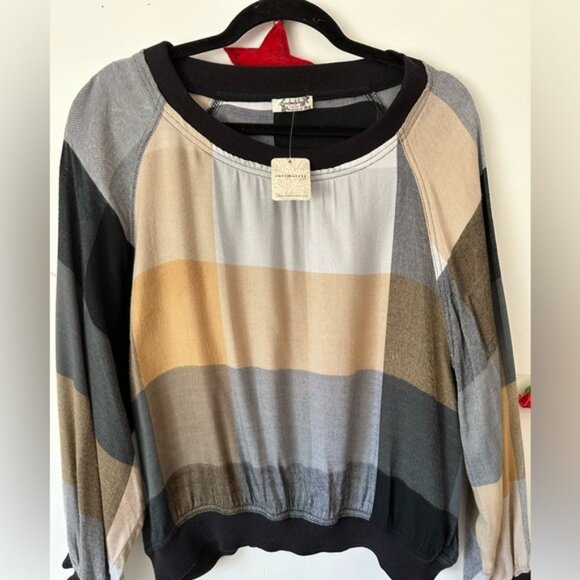 Free People Sugar Cookie Flannel Pullover Colorblock Women's Top L - Picture 2 of 4